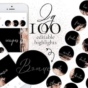 Ig Highlight Covers Rose Gold, Blush Pink Instagram Highlight Covers Letters Instagram Story Highlight Icons Black Fashion Ig Template Canva