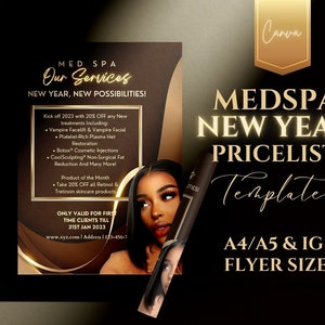 January Booking Flyer Price List Template MedSpa Beauty Open Book Now Flyer Makeup Salon New Year Esthetician Flyer Facial Pmu Sale Canva