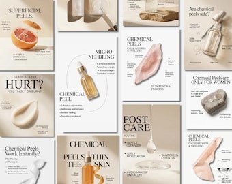 Chemisches Peeling Instagram Templates: Kosmetikerin Social Media Posts (Canva) & Medspa Gesichtspflege Flyer