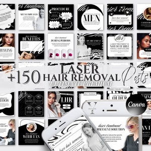 Laser Hair Removal Posts Canva Templates Esthetician Skincare Instagram Social Media Content Med Spa Laser Hair Removal Clinic Dermatologist