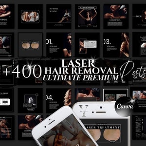 Laser Hair Removal Posts Canva Templates Esthetician Skincare Instagram Social Media Content Med Spa Laser Hair Removal Clinic Dermatologist