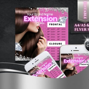 ヘアエクステンションフライヤー ヘア価格表フライヤー Instagram Canva ソーシャルメディア Ig ヘアフライヤー ビューティーフライヤー DIY 今すぐ予約 テープインエクステンション DIY ヘア