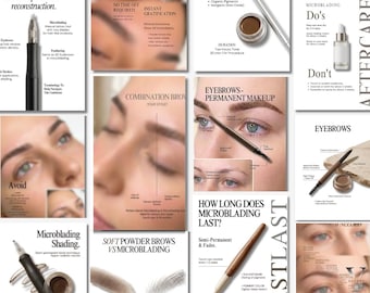 Microblading Instagram Template Bundle for Brow Artist (Social Media Post Flyer) Powder Ombre EyeBrow Tattoo Permanent Makeup PMU Content