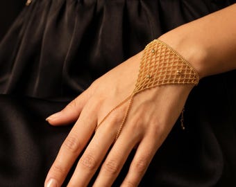 Pulsera de cadena de oro macizo de 14K y 22K, pulsera de dedo de oro grueso de 10g, pulsera esclava de malla, regalo de joyería fina único para ella.