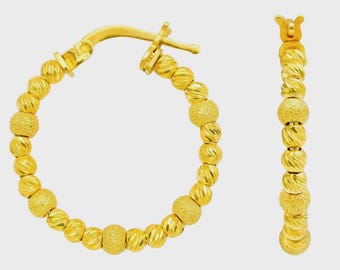 22K Solid Gold Dorika Bead Creolen, Strukturierte Kreis Creolen, Stil des Nahen Ostens