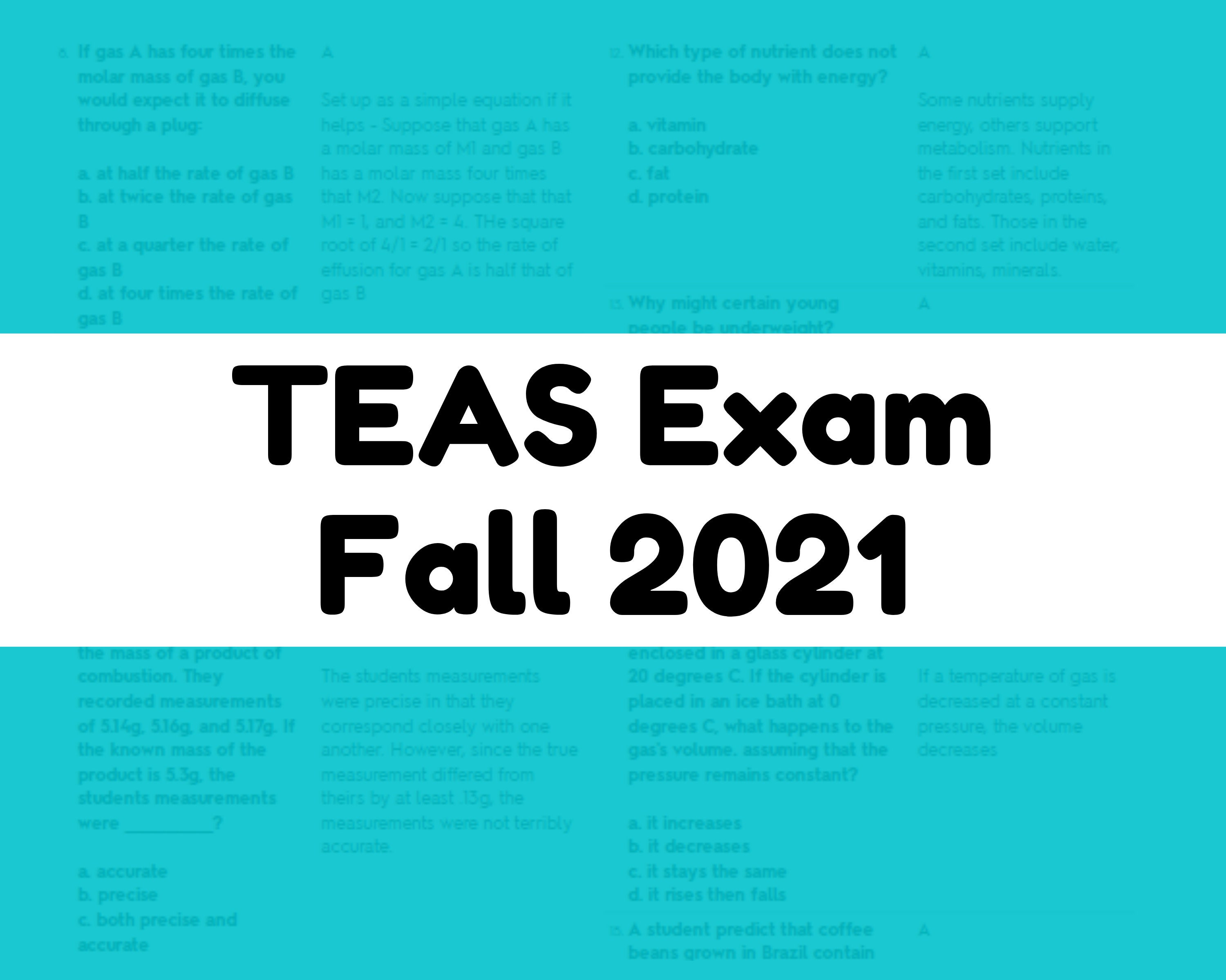 TEAS Fall Exam 2021 100 Pages Guaranteed 90% Score - Etsy