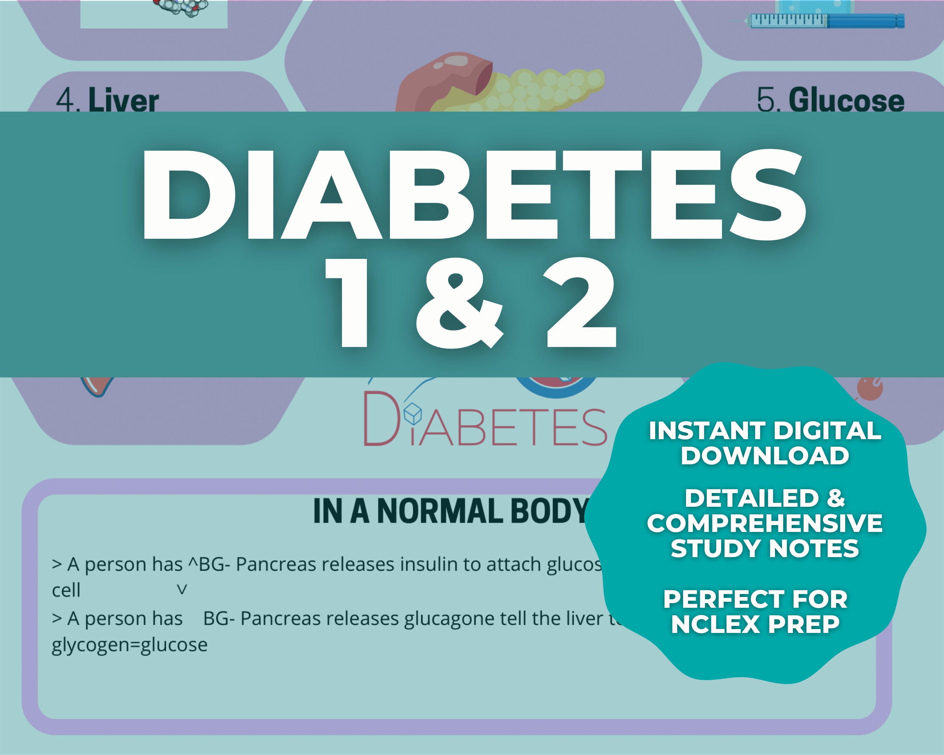 Diabetes Nursing Notes Nurse Study Note Guide NCLEX Prep Etsy