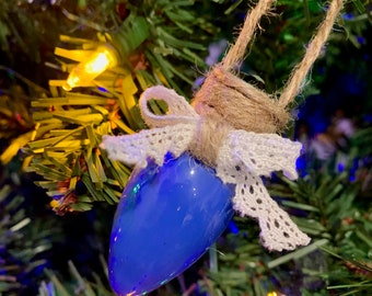 Blue Christmas Light Bulb Ornaments - Set of 6