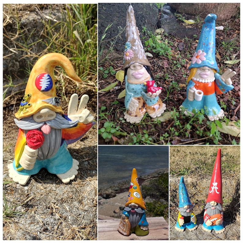Ceramiczna dekoracja w kształcie krasnala ogrodowego (hipisowska, grzybowa, personalizowana) Custom