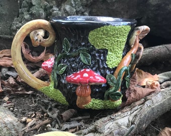 Handcrafted Ceramic Mushroom Cauldron Mug or Bowl