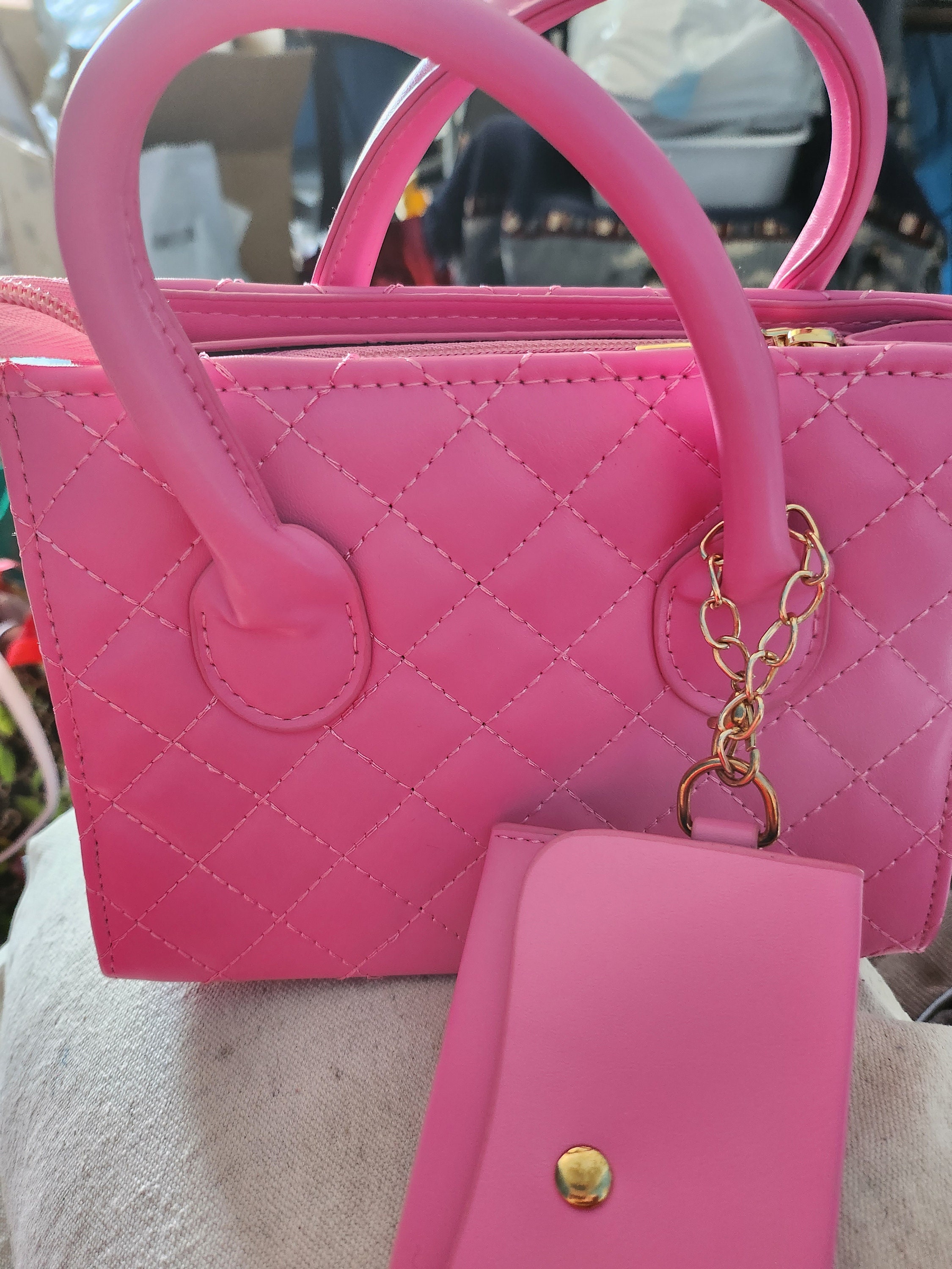 Trendy Pink Quilted Purse with Change Purse