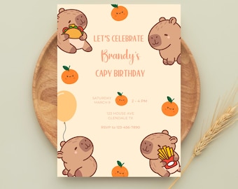 MODIFICABILE Invito Capybara, Compleanno Capybara, Compleanno Capy, Kawaii Capybara, Invito festa Capybara, Modello digitale, Capybara carino