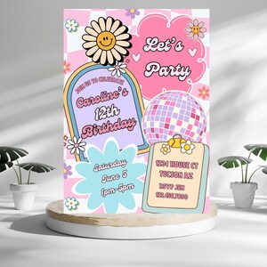 EDITABLE Smiley Face Birthday invite Editable Groovy Retro birthday, Teen Party, Tween Birthday, Any Age Disco Girl Birthday