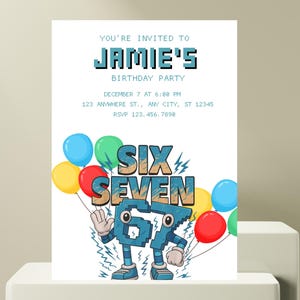 BEWERKBARE 67 Brainrot verjaardagsuitnodiging Italiaans, Steal A Brainrot, bewerkbare Six Seven sjabloon digitale uitnodiging