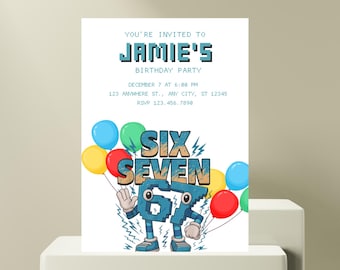 EDITABLE 67 Brainrot Birthday Invitation Italian, Steal A Brainrot, Editable Six Seven Template Digital Invitation