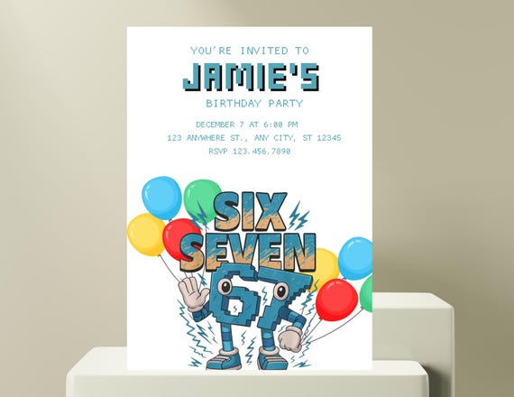 EDITABLE 67 Brainrot Birthday Invitation Italian, Steal A Brainrot, Editable Six Seven Template Digital Invitation
