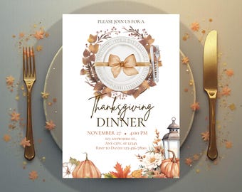 EDITABLE Thanksgiving Dinner Invitation, Friendsgiving Invitation Template, Thanksgiving, Editable Thanksgiving Invitation digital