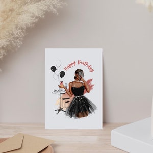 Carte d'anniversaire fille noire, cartes de voeux noires, carte de célébration femmes noires, anniversaire reine