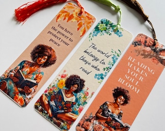 Bookmark for Black women, Melanin page divider, Black girl bookmark bundle, Bookish gifts, Gift for her, Booklover, Tassel