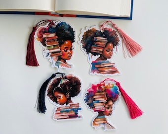 Bookmark for Black women, Melanin watercolor page divider, Black girl bookmark bundle, Bookish gifts, Gift for her, Booklover, Tassel