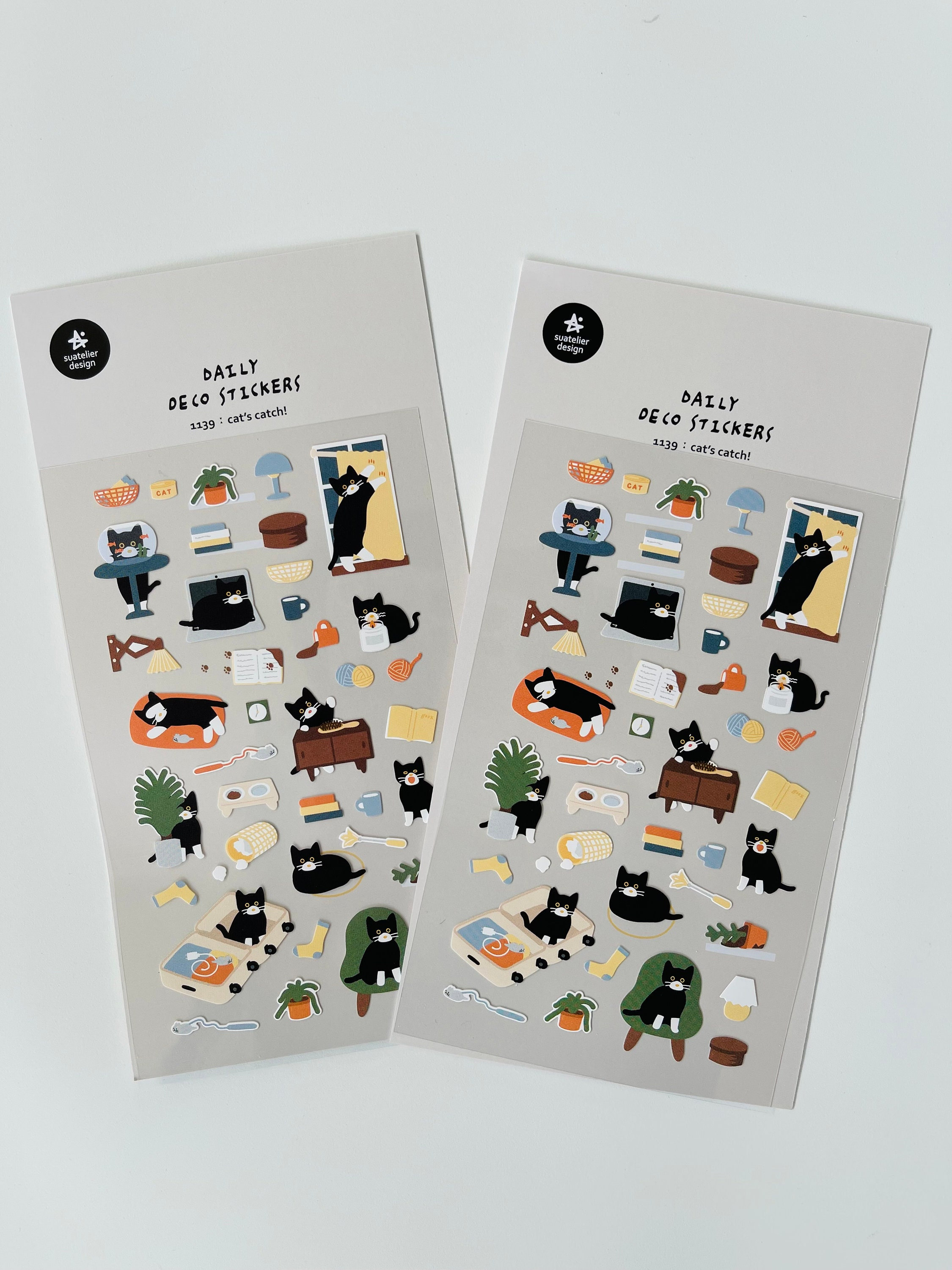 Suatelier Kawaii Black Cat Sticker Sheet Cute Korean Planner - Etsy