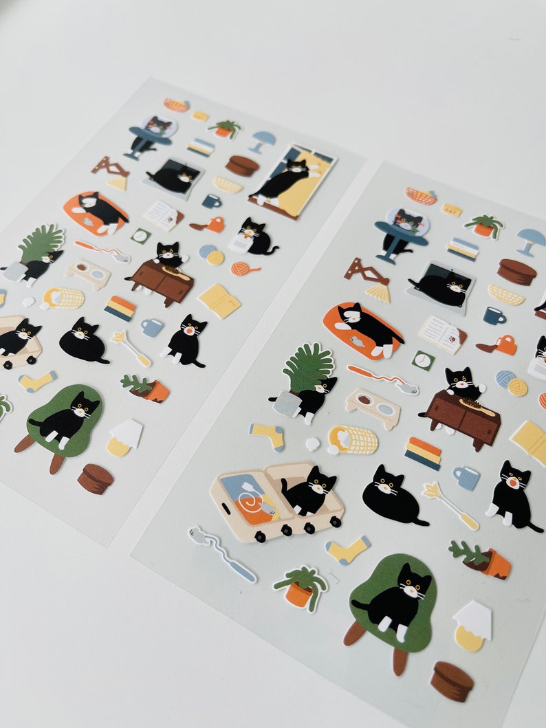 Suatelier Kawaii Black Cat Sticker Sheet Cute Korean Planner - Etsy