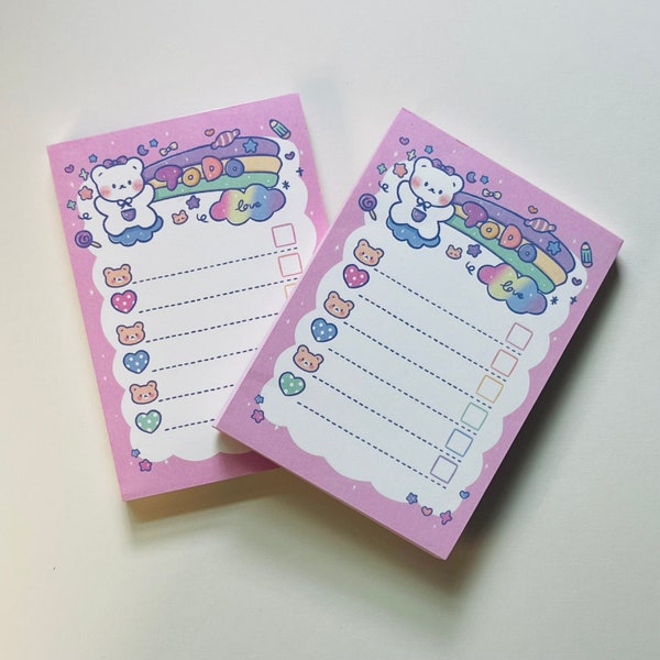 Süßes Kawaii Bär Memo Pad, Briefpapier, 100 Seiten Dekorativer Notizblock, Teddybär Check Liste Bürobedarf, Koreanischer Schreibwaren, To Do Liste