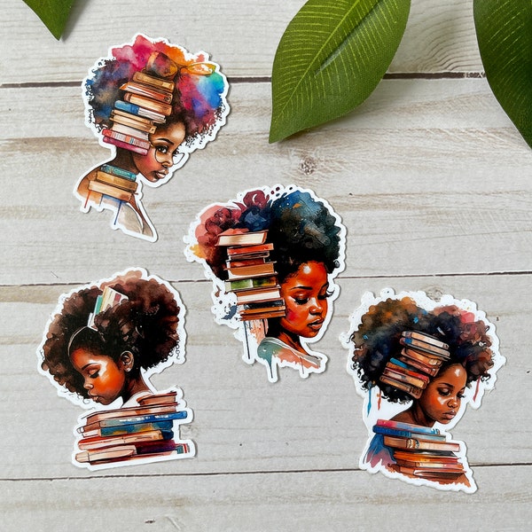 Black Girl Stickers, Melanin Vinyl Sticker, Stickers for Black Women, Water Resistant, Book Lover, Reader, Bookish Gift