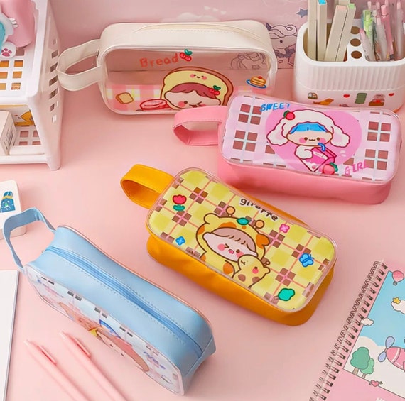 Kawaii Bunnies Clear Transparent Pencil Case  Clear pencil case, Pencil  case, Cute stationary school supplies