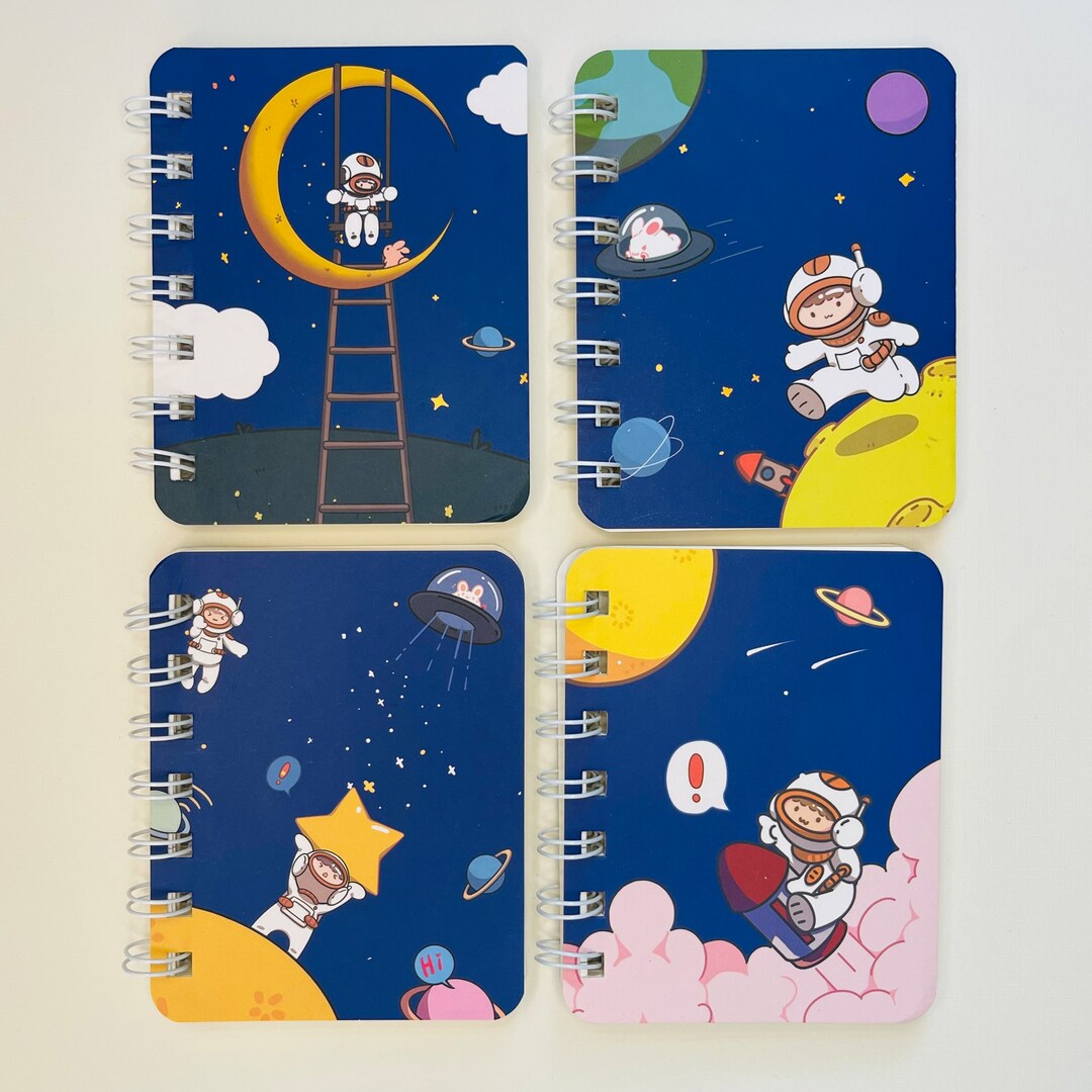 Cute Mini Spiral Notebook, Kawaii Notepad, Space Themed Notebook, Lined