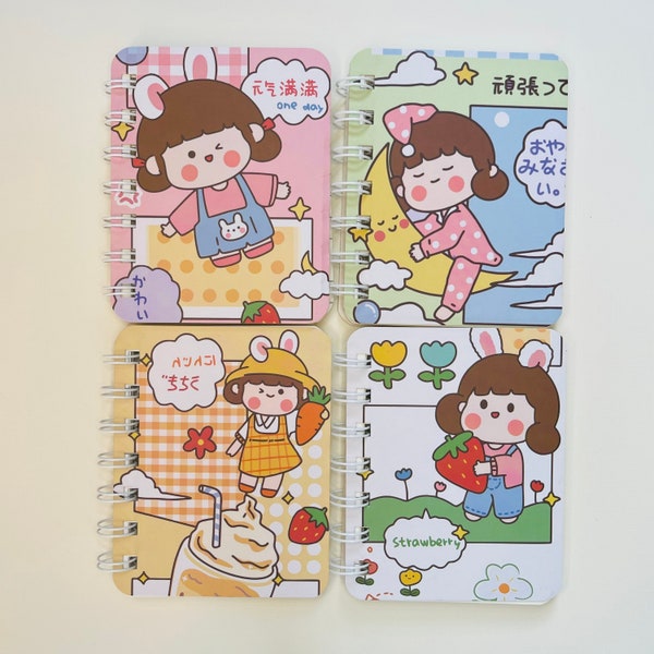 Cute Mini Spiral Notebook, Kawaii Notepad, Cartoon Girl Notebook, Lined Pages, Travel Notebook, Pocket Notebook