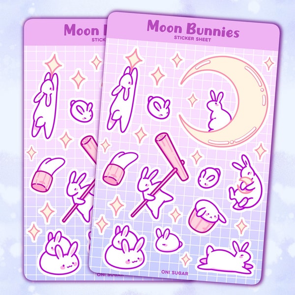 Moon Mochi Bunnies | Sticker Sheet | Great for Planners, Laptop, Phone, and more!