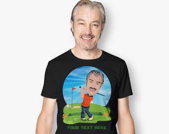 Camiseta de golf personalizada, retrato de dibujos animados personalizado, regalo de jubilación