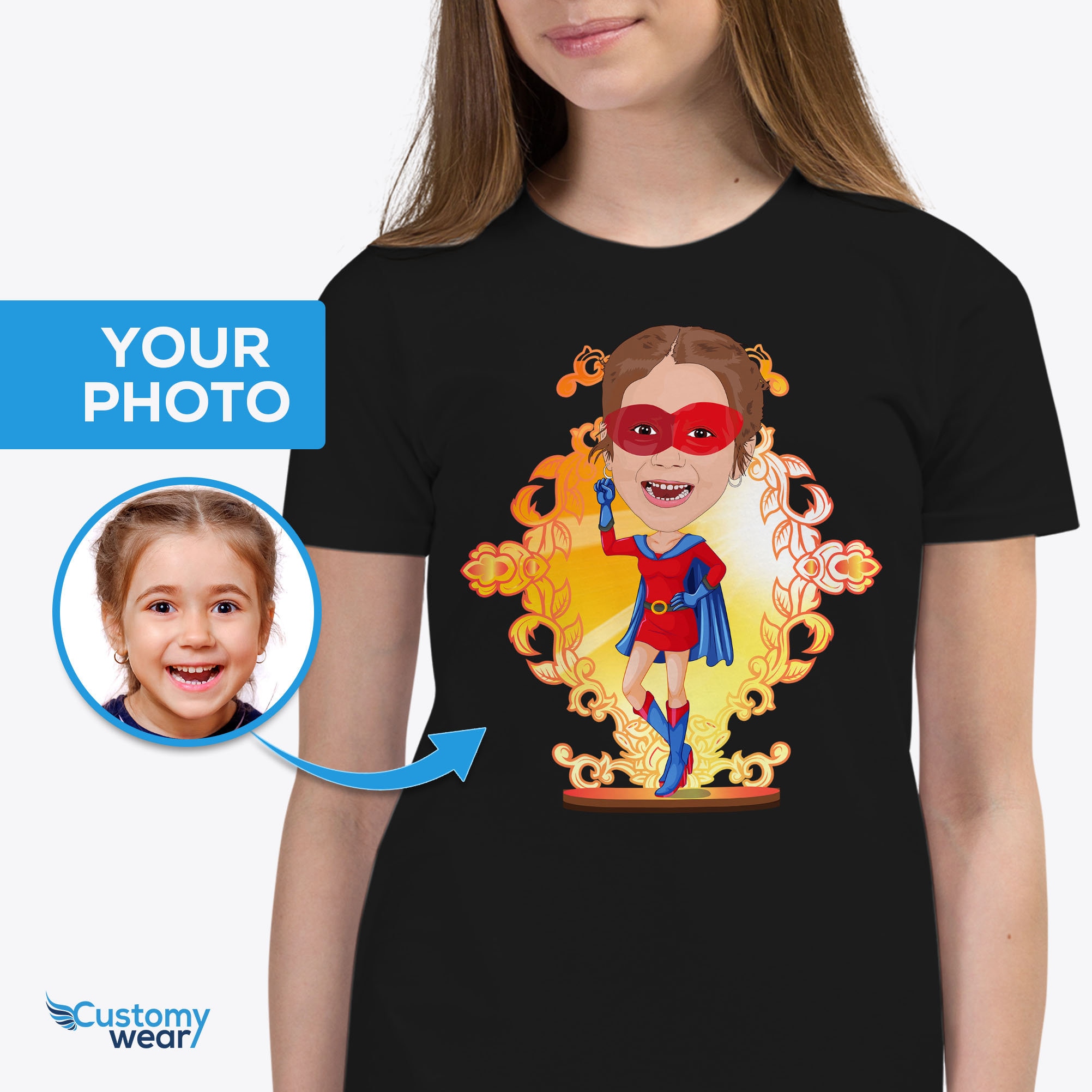 Discover Maglietta T-Shirt Personalizzata Supereroe Super Heroes Uomo Donna Bambini Supergirl Compleanno Con Foto Personalizzate