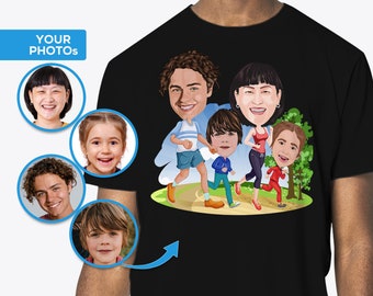 Camiseta personalizada para correr en familia, camiseta con retrato de dibujos animados personalizado