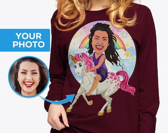 Camiseta personalizada de jinete de unicornio, camiseta con foto personalizada