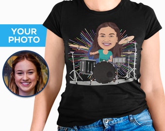 Camiseta personalizada con retrato fotográfico / Camiseta personalizada de chica baterista