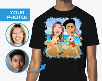 Camiseta personalizada para parejas de tenis, regalo personalizado con foto y dibujos animados