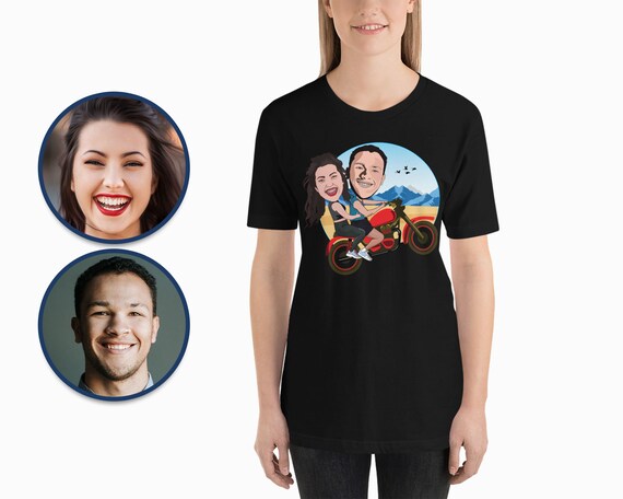Custom Couple Motorcycle T-Shirt | Personalized Photo Unisex Tee