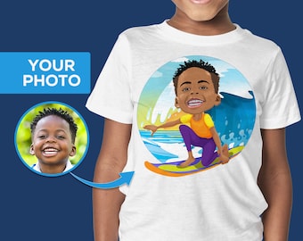 Benutzerdefinierte Jungen Surfen Shirt, personalisierte Jugend Baumwolle T-Shirt