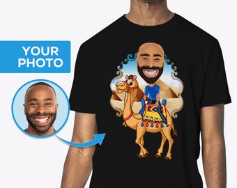 Custom Camel Rider T-Shirt, Personalized Cartoon Portrait, Photo to Art