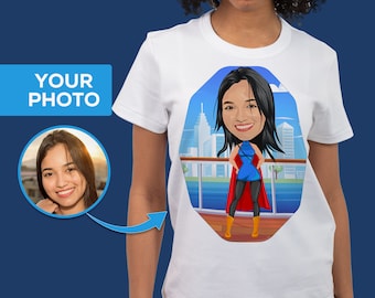 Camiseta personalizada de superheroína, regalo con caricatura personalizada