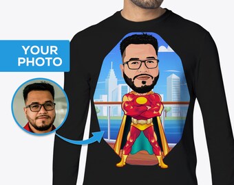 Camiseta personalizada con retrato de superhéroe: Regalo para el Día del Padre