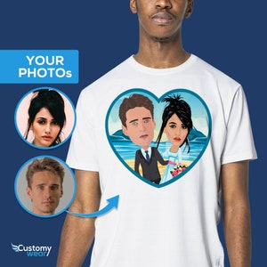 Camiseta personalizada com caricatura do casal, presente de casamento personalizado