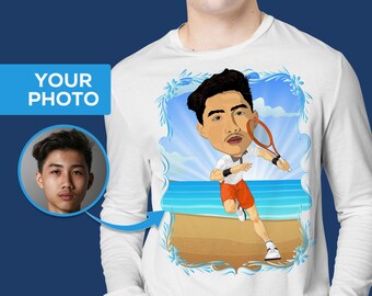 Camiseta de manga larga con gráfico personalizado de jugador de tenis, regalo personalizado