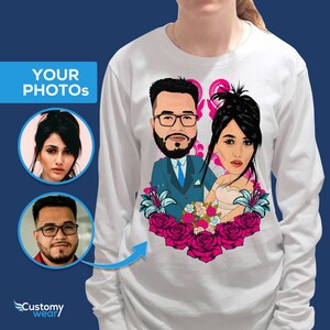T-shirt portrait de couple personnalisé, chemises caricature, cadeaux de couples pour filles, elle, femmes, mère, soeur, petite amie, anniversaire, cadeaux d'anniversaire