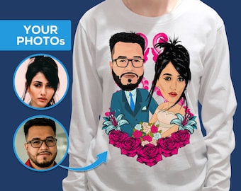 Camiseta personalizada con retrato de pareja, camiseta con caricatura dibujada a mano