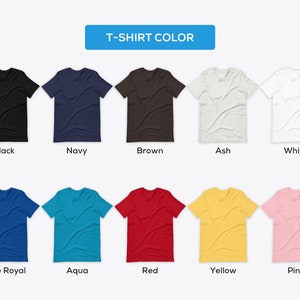 Pode incluir: Uma sele&ccedil;&atilde;o de cores de camisetas, incluindo preto, azul marinho, marrom, cinza, branco, azul royal, azul-turquesa, vermelho, amarelo e rosa.