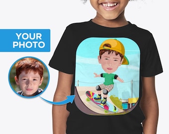 Camiseta de cumpleaños personalizada para skaters, regalo personalizado para niño con diseño de dibujos animados