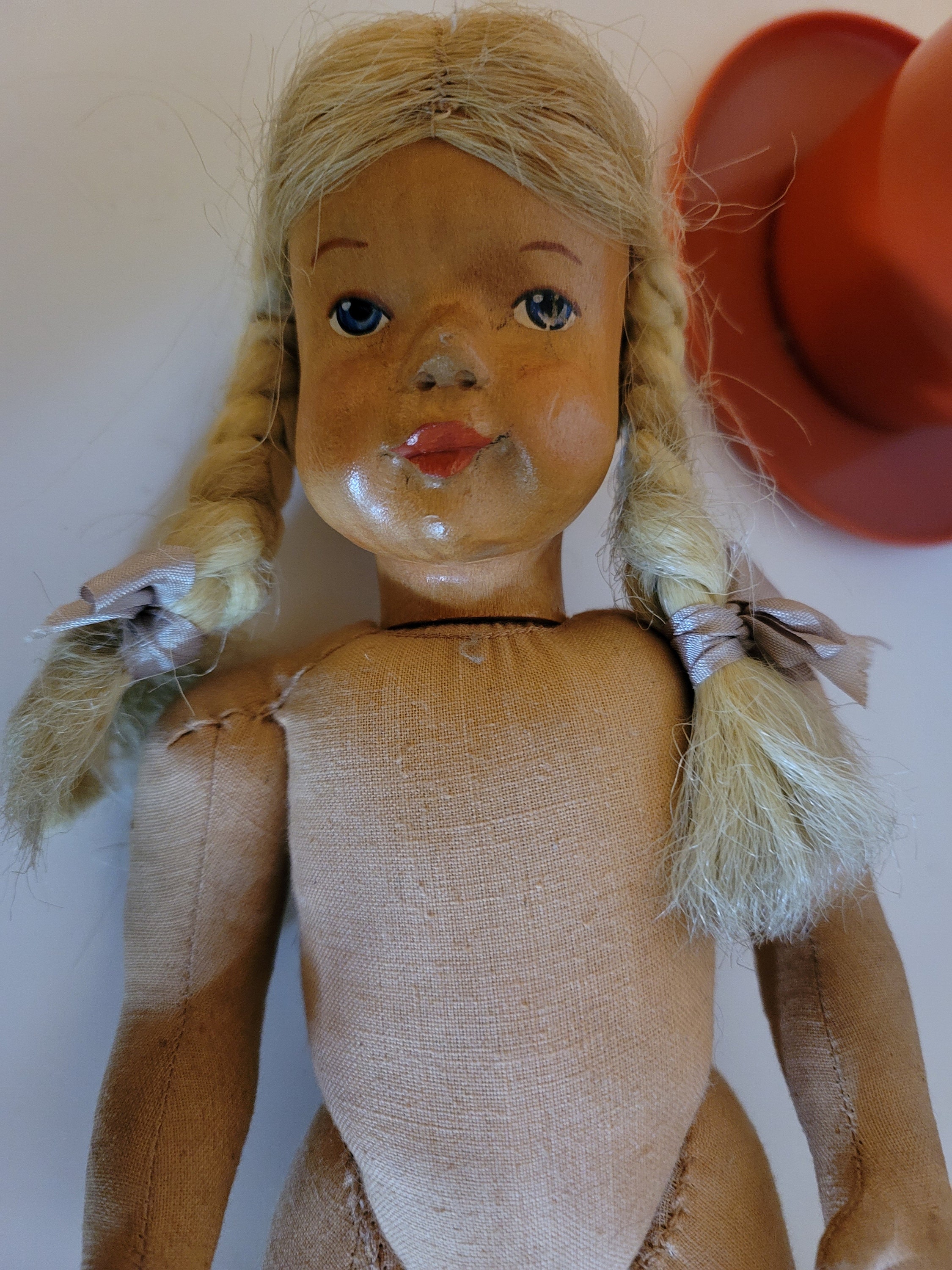 Antique Wood and Cloth Jointed Doll Rare Wood Doll Vintage Etsy